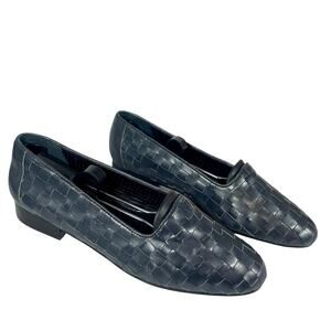 Vintage 90s Unisa Navy Woven Leather Slip-on Loafers Sz 6.5